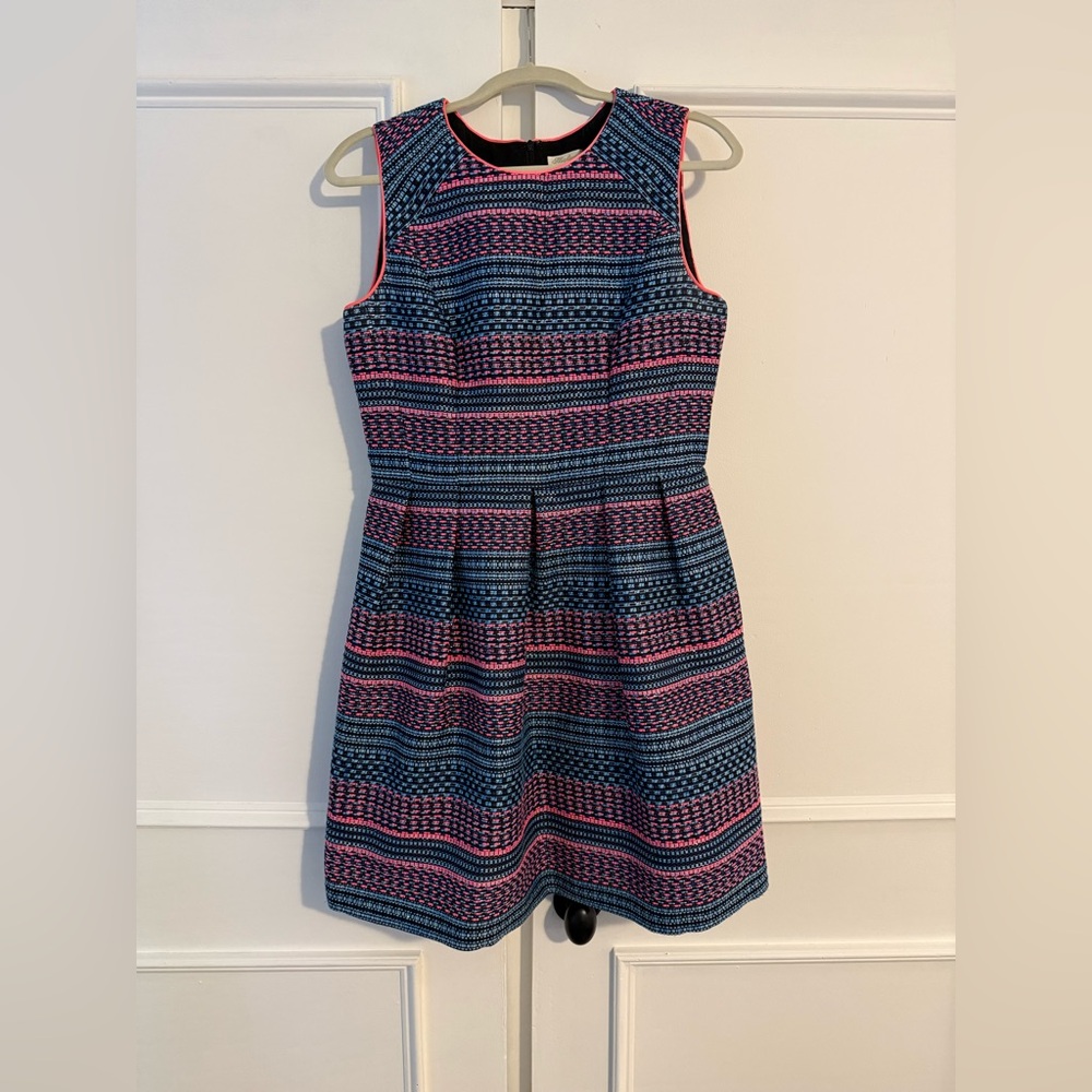 Shoshanna Blue and Pink Pleated A-Line Dress